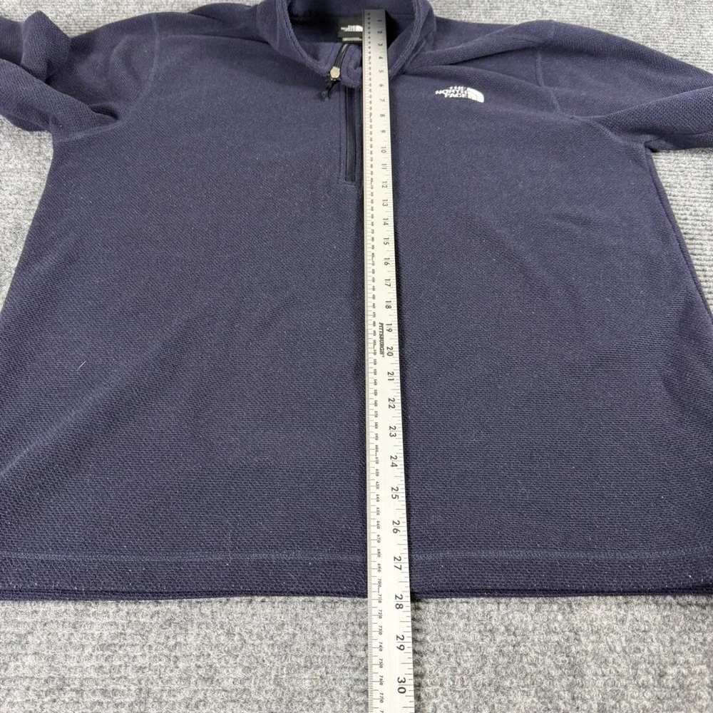 The North Face Mens Navy Blue Waffle Knit Fleece Quarter Zip Pullover Sweater